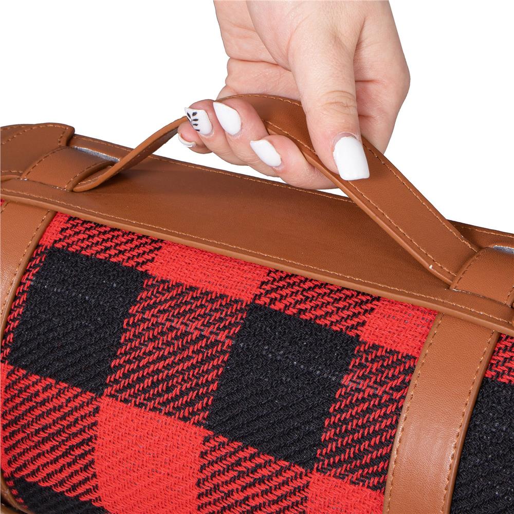 Patura pentru picnic sau plaja, cu folie izolatoare si maner, 150x200cm, rosu negru