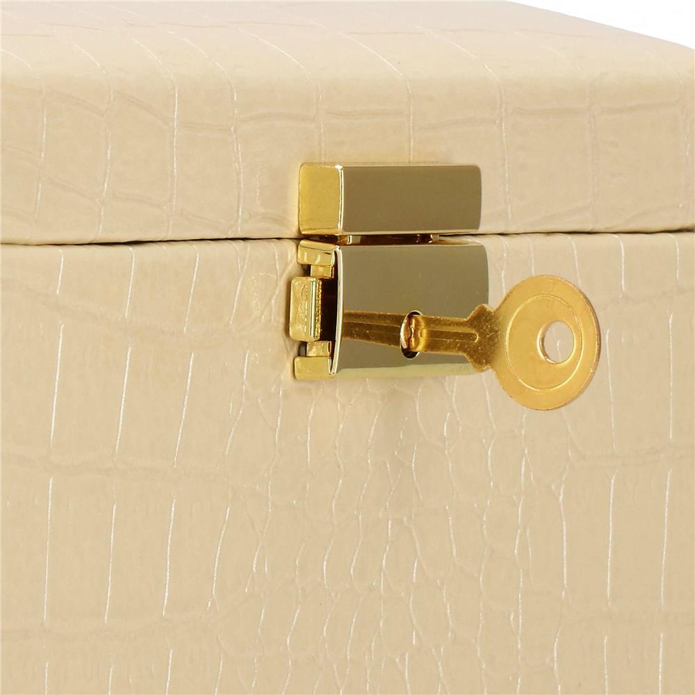 (DL) Cutie depozitare si organizare bijuterii, MDF, piele ecologica si velur, 17,5 x 14 x 12,5cm, crem