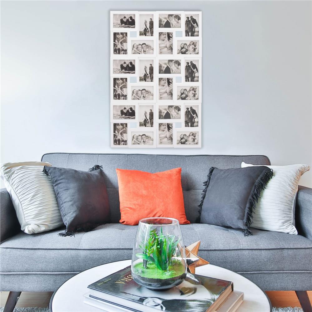 Rama foto de perete, colaj de 24 fotografii, 57x86cm, alb