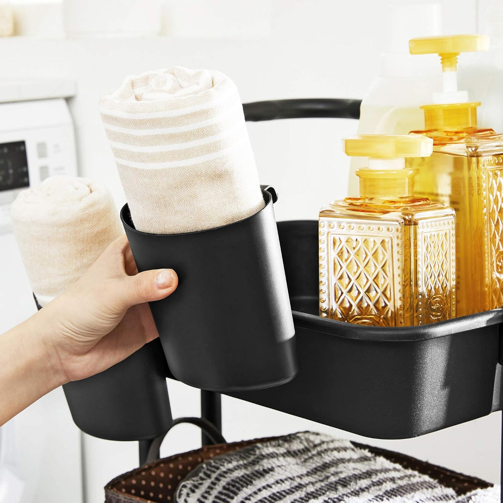 SONGMICS Carucior de depozitare pe roti, pentru bucatarie sau baie, cu 3 nivele, 42x34x86 cm, negru