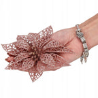 Set 10 ornamente pentru bradul de Craciun, stea Poinsettia, 10cm, roz