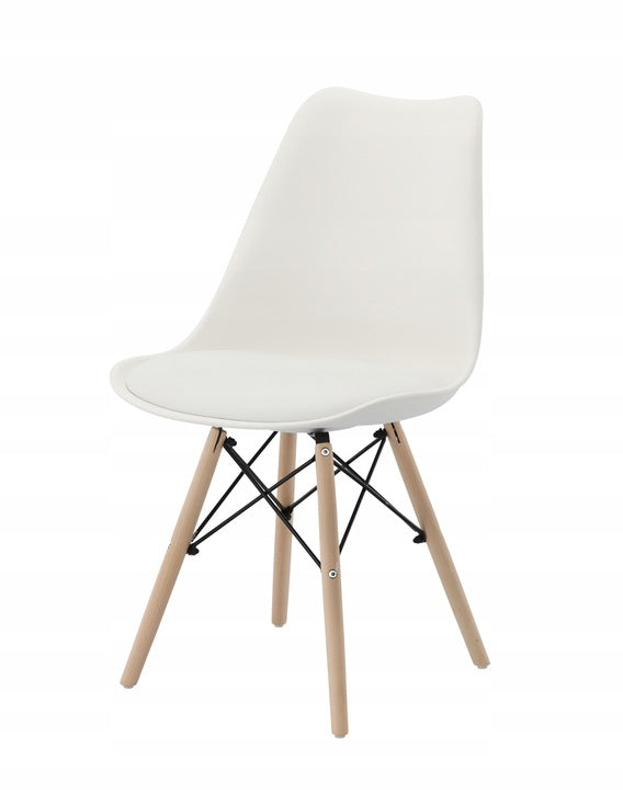 Set 4 scaune de bucatarie, design scandinav modern, sezut cu burete, alb
