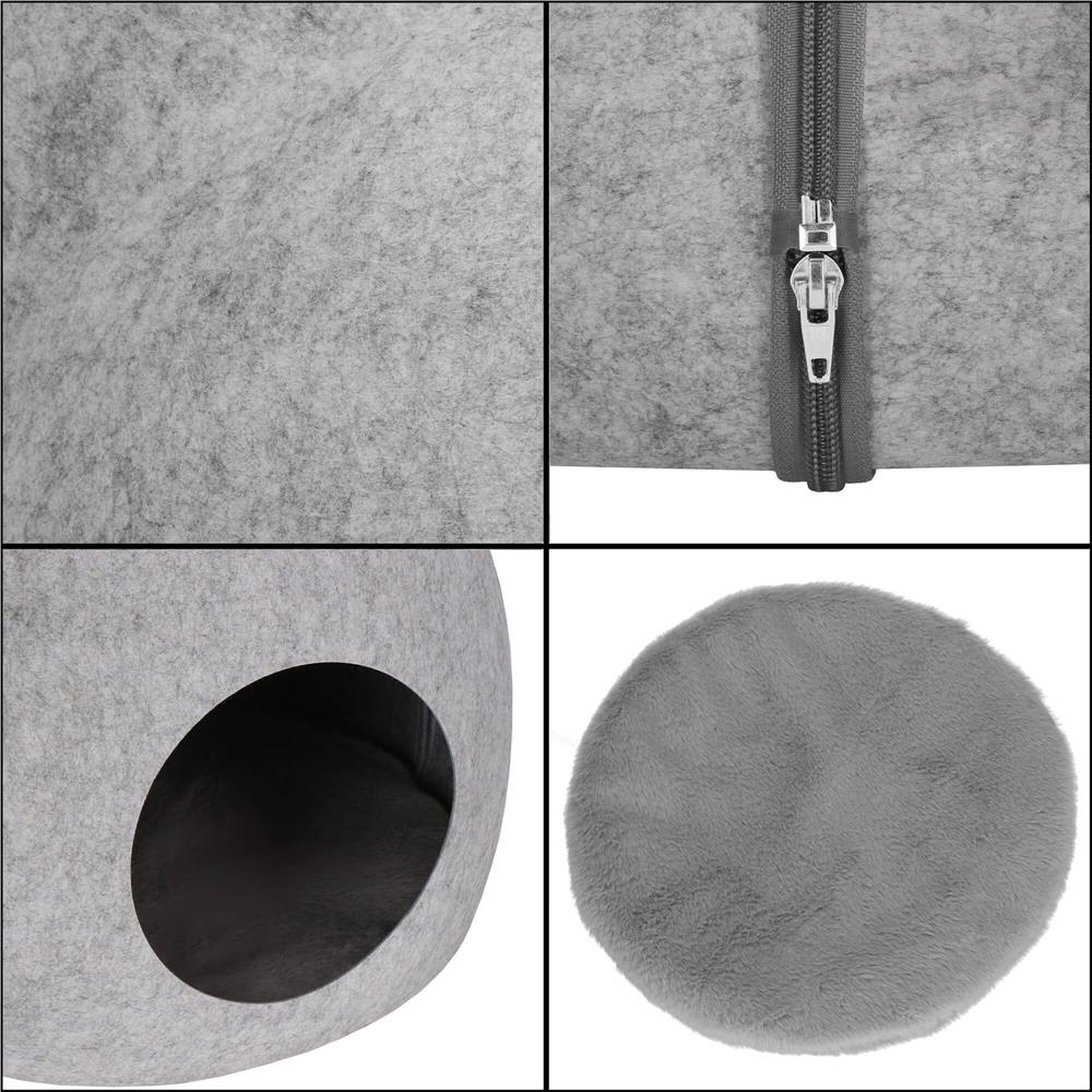 Patut pisici si caini, moale si pufos, antiderapant, perna detasabila, 38x36x36 cm, gri