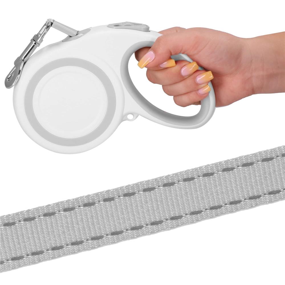 Lesa automata retractabila, pentru rase mari pana la 50kg, 500 cm, alb gri