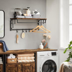 VASAGLE Cuier de perete cu raft de depozitare, 5 carlige, 30x80x27 cm, maro rustic