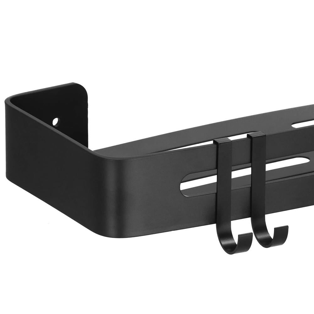 Raft de baie cu 2 agatatori, 2 sisteme instalare pe perete, aluminiu, 32x12x4cm, negru