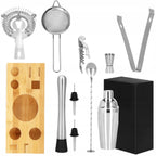 Set Cocktail Shaker Kit pentru barmani 750ml, KI10, suport bambus, 12 piese