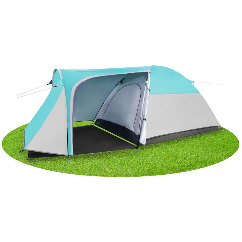 Cort plaja sau camping, impemeabil, cu terasa, 4 locuri, 175x310x130cm, gri albastru