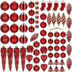 Set globuri si decoratiuni de Craciun, 72 piese, diverse dimensiuni, rosu
