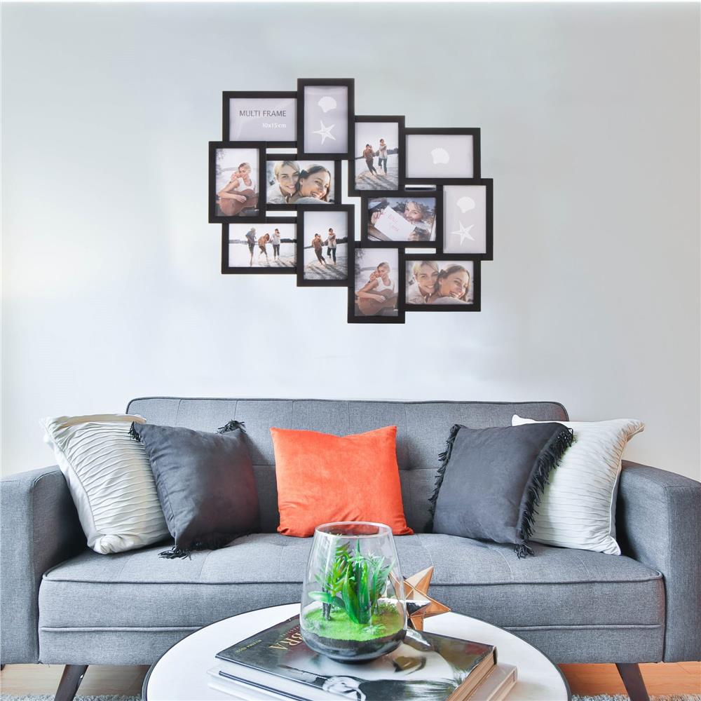 Rama foto de perete, colaj de 12 fotografii, 50x59cm, negru