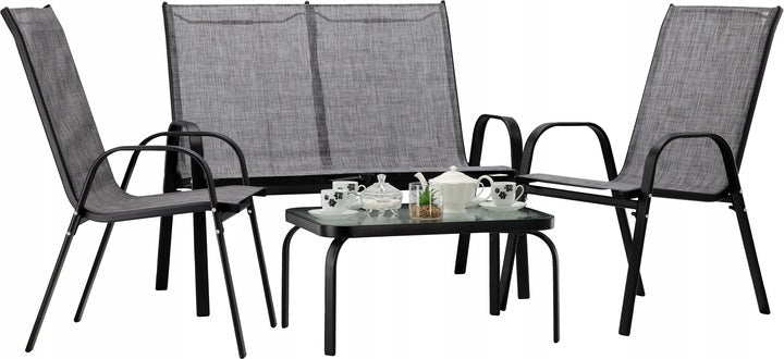 Set mobilier gradina textilene, 2 scaune, 1 canapea si 1 masa, gri deschis