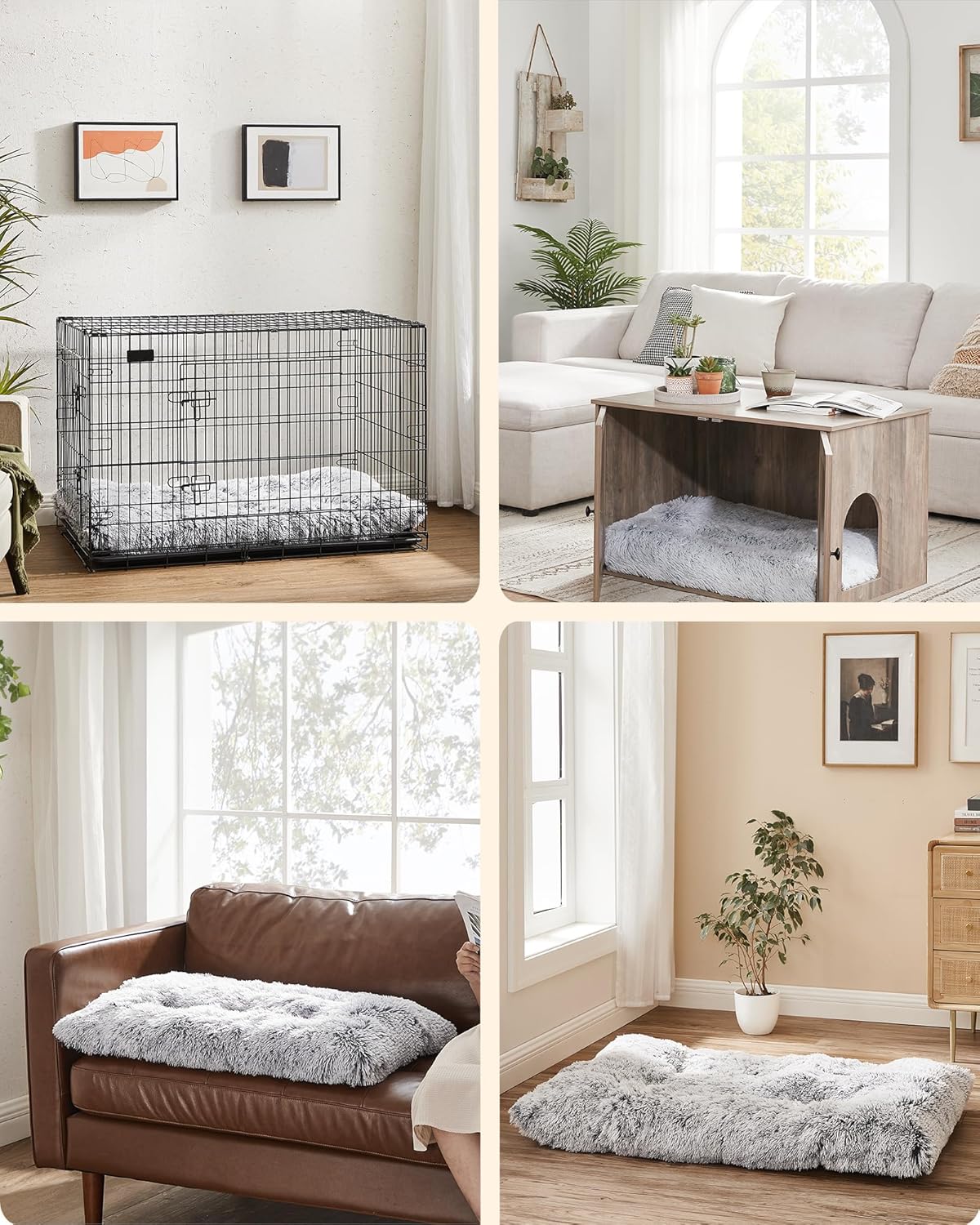 FEANDREA Pat pufos pentru caini de dimensiune mare, captuseala moale cu fir lung, lavabil la masina, 122x74 cm, gri deschis