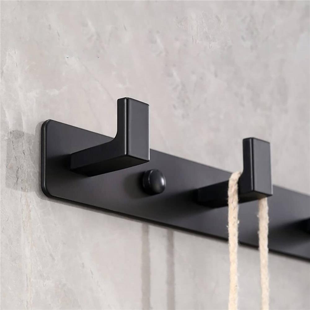 Cuier de baie pentru prosoape cu 2 sisteme instalare, aluminiu, 4 agatatori, 35x4cm, negru