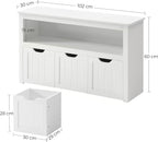 VASAGLE Comoda cu spatiu depozitare jucarii, 3 dulapuri mobile, 102x30x60 cm, alb