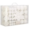 Set globuri si decoratiuni de Craciun, 100 piese, diverse dimensiuni cu stea, alb
