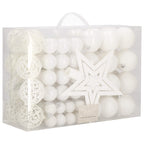 Set globuri si decoratiuni de Craciun, 100 piese, diverse dimensiuni cu stea, alb