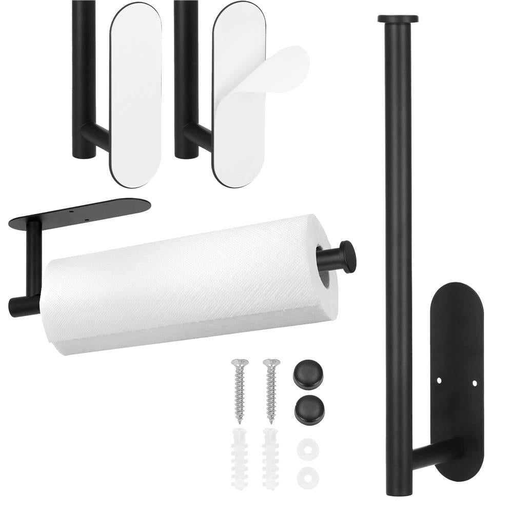 Suport hartie igienica din otel, prindere fara gaurire, 33.5cm, negru