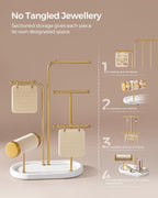 SONGMICS Stand suport pentru depozitare si expunere bijuterii, otel, 11x20x32 cm, auriu