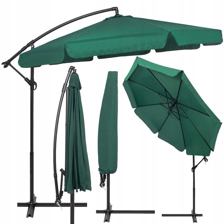 Umbrela de gradina cu brat lateral banana, cu husa, 300cm, verde