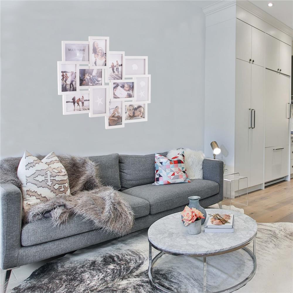 Rama foto de perete, colaj de 12 fotografii, 50x59cm, alb