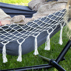 Hamac doua persoane cu franjuri si 2 perne, 200kg, 200×150 cm, gri inchis