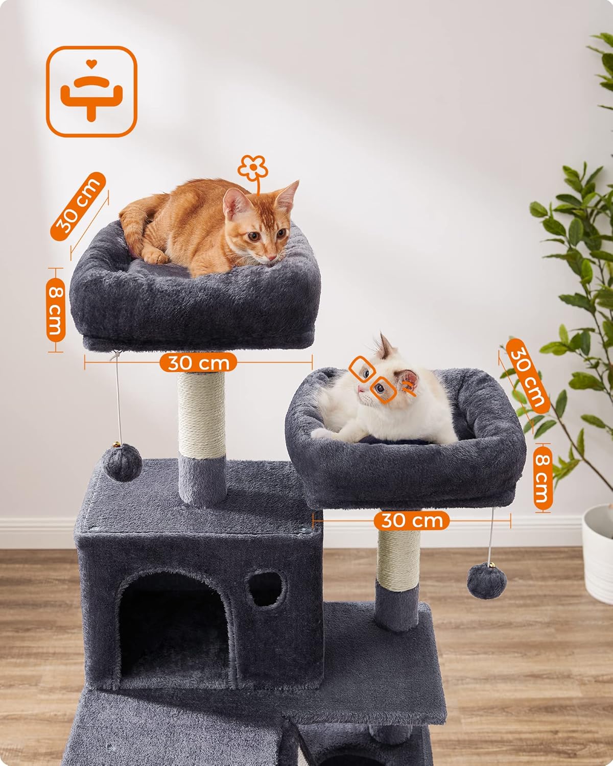 FEANDREA Ansamblu de joaca pisici, tip copac, XXL, loc pentru 6 pisici, 55x45x168 cm, gri inchis