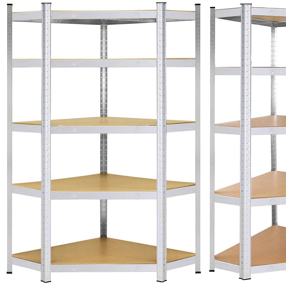 Raft de colt cu cadru metalic modular pentru depozitare, 5 polite, 180x90x40cm, sarcina 875kg