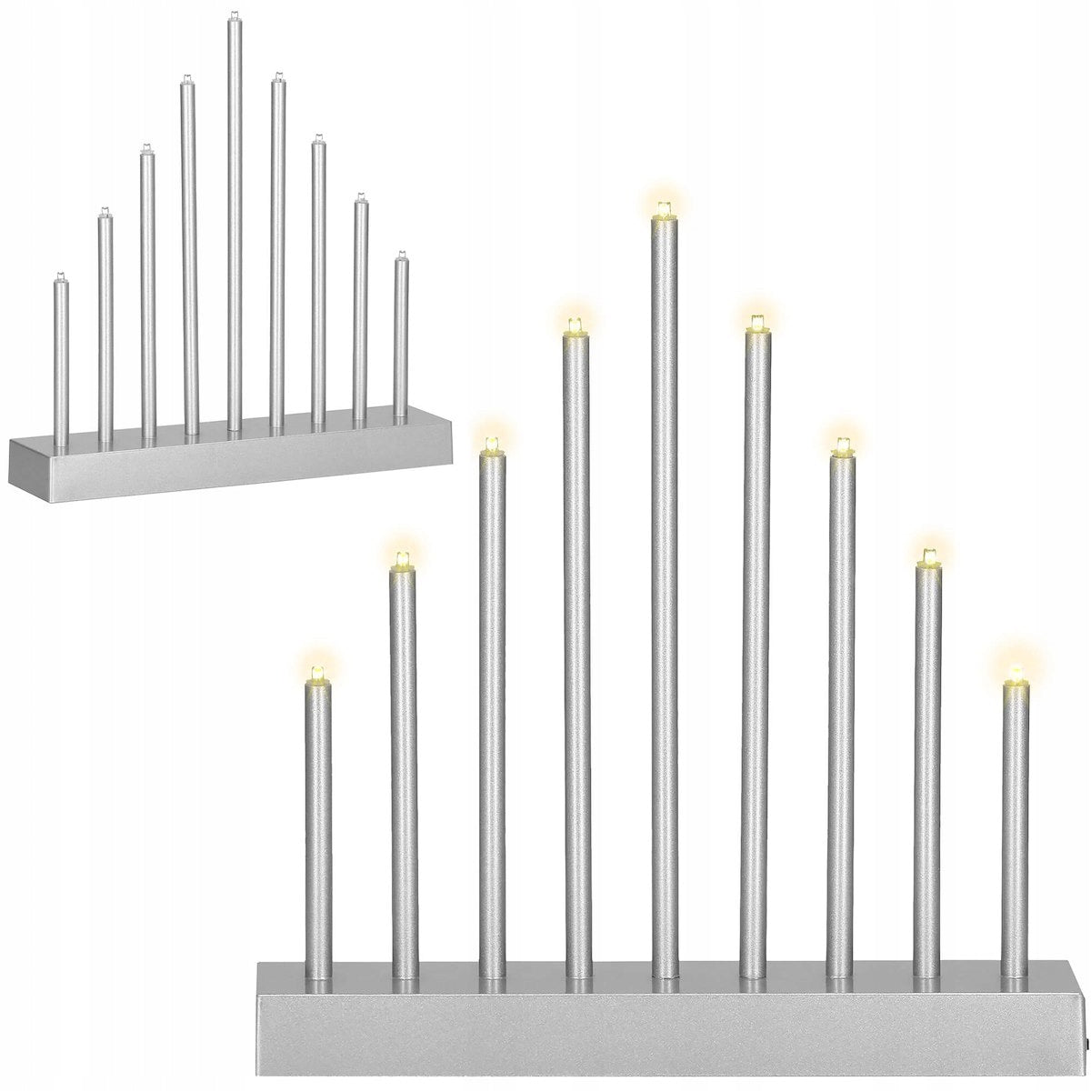 Lumanari decorative de Craciun, 9 becuri tip LED, culoare argintiu