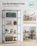 SONGMICS Raft de depozitare metalic, cu rafturi din MDF, 5 polite, max. 600 kg, 200x100x50cm, argintiu