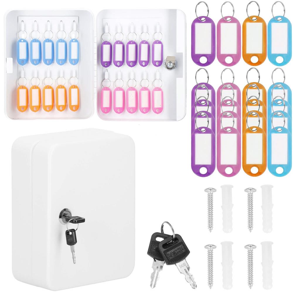 Cutie metalica din otel pentru 20 chei, echipata, 20x16x7.5cm, alba