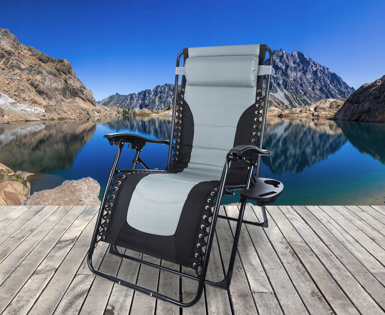 Sezlong scaun pliant plaja sau gradina, Siesta, gravitatie zero, cu tetiera, 175x75x110 cm, negri gri