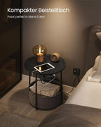 VASAGLE Masuta de cafea rotunda cu cos de stofa, statie de incarcare 2 prize si 2 USB, 45x50cm, negru