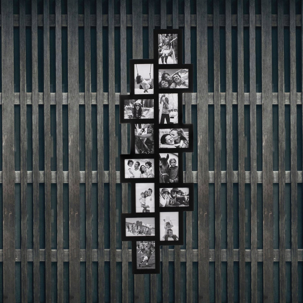 Rama foto de perete, colaj de 14 fotografii, 36x118cm, negru