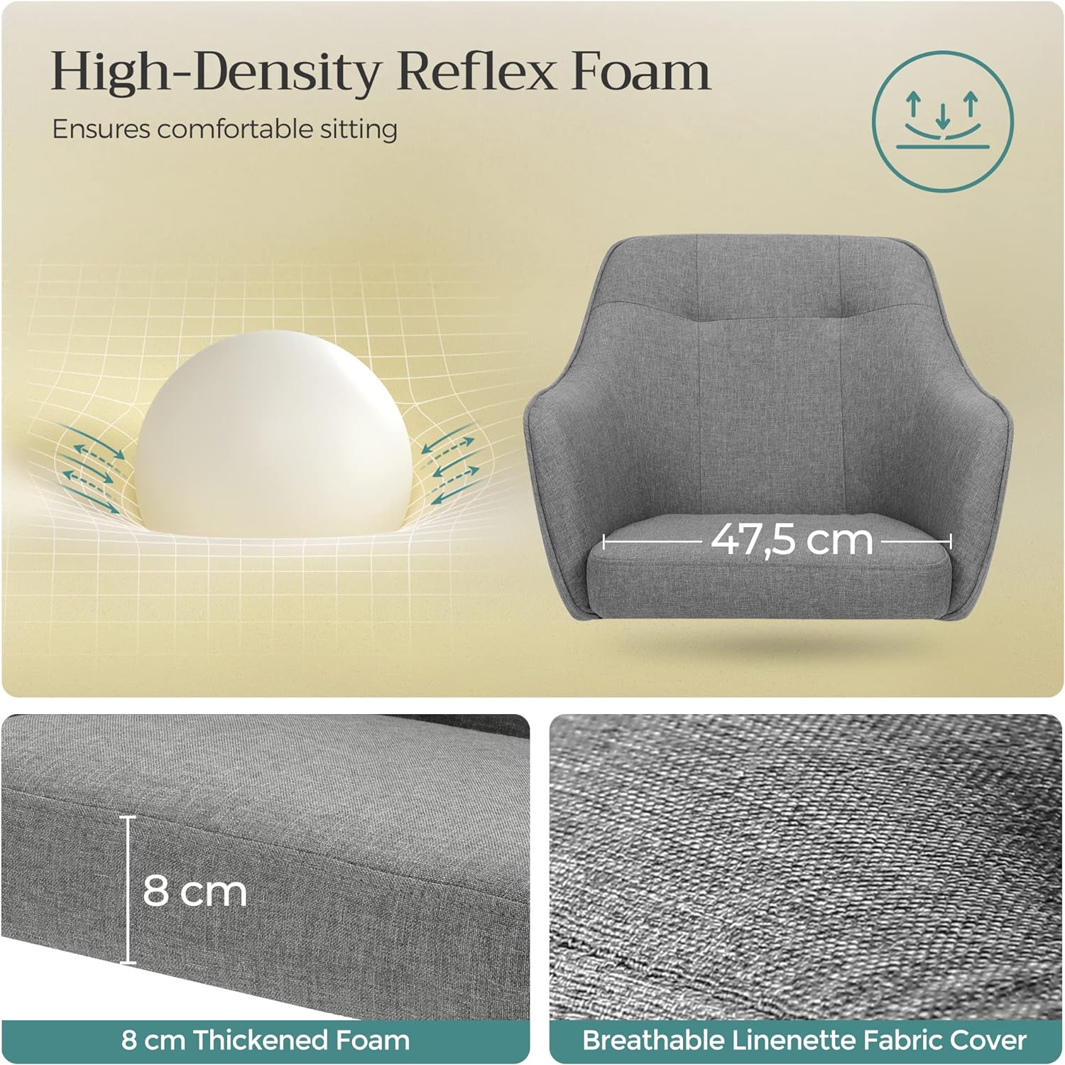 SONGMICS Scaun de birou ergonomic, inaltime reglabila, 65x69x(83-93) cm, gri