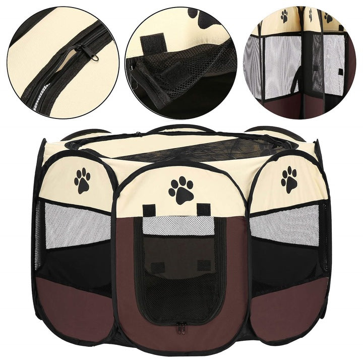 Tarc pliabil pentru animale de companie, diametru 81cm, bej maro