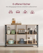 VASAGLE Biblioteca, raft cu 6 unitati de depozitare, din lemn, 33x120x80 cm, gri stejar