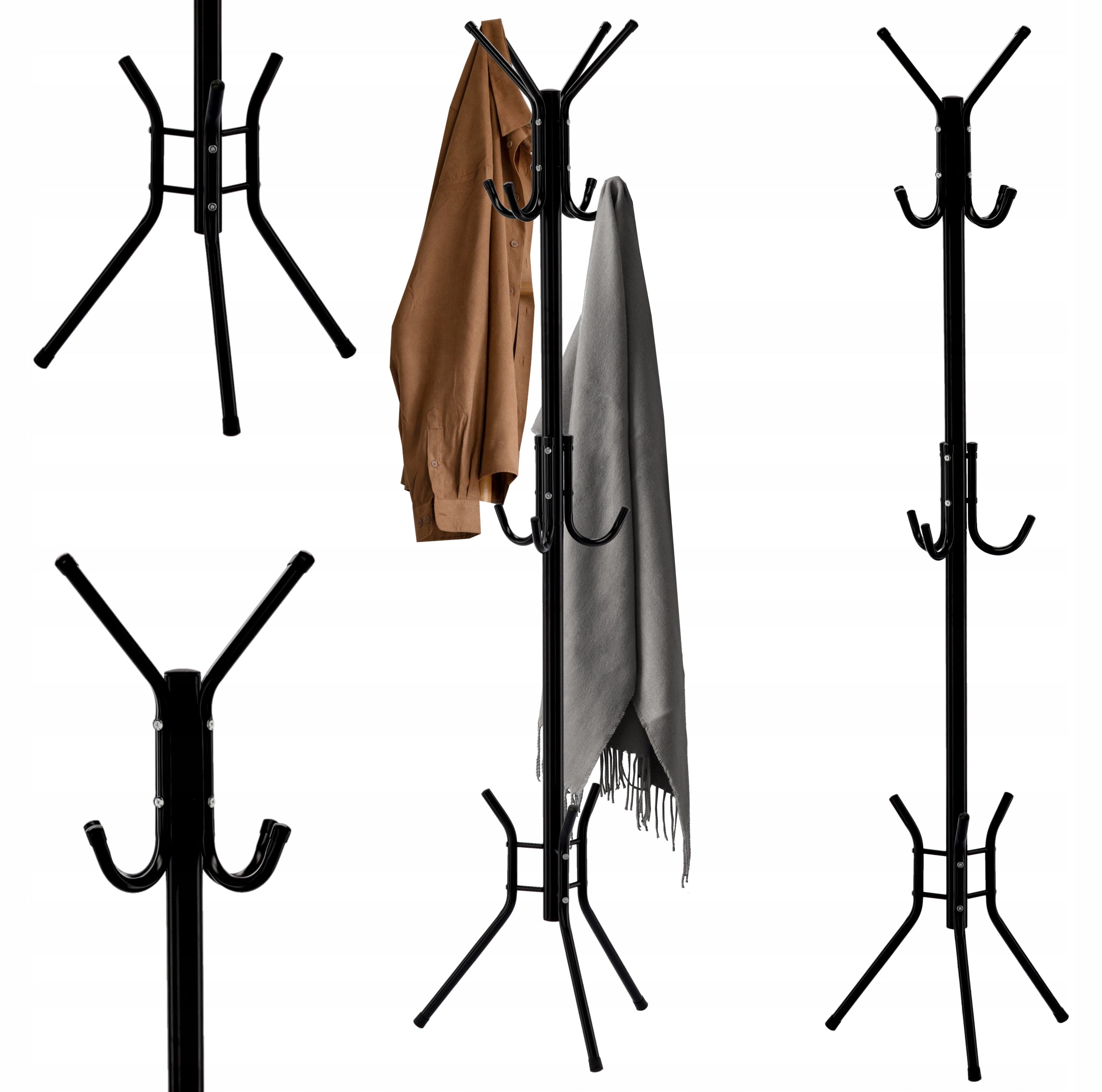 Cuier hol metalic 178 cm, 12 carlige, design minimalist, negru