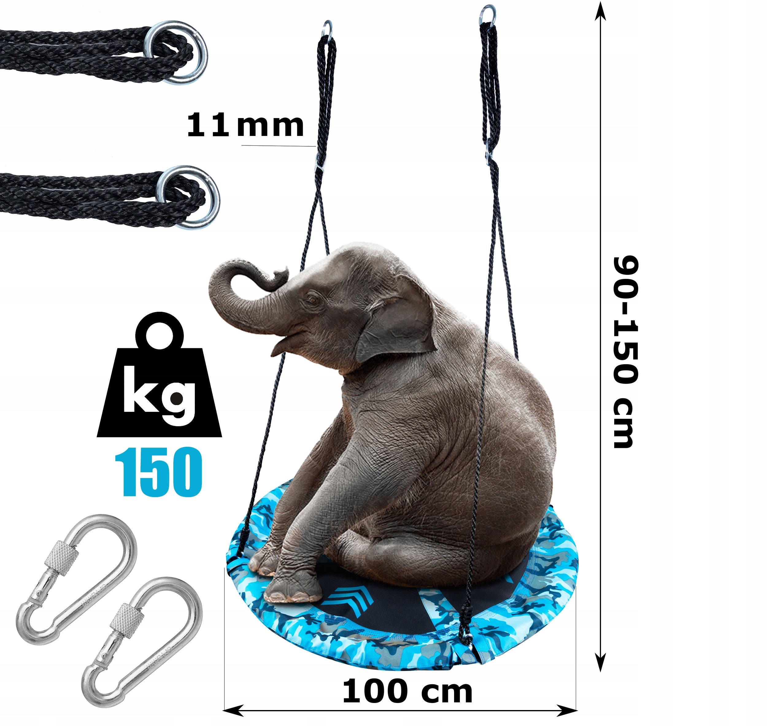Leagan tip cuib Camuflaj 100cm, inaltime reglabila, 150 kg, Albastru Negru