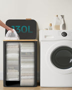 SONGMICS Cos de rufe textil, pliabil, cu 2 compartimente detasabile, 130L, 52x39x71 cm, negru