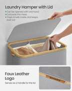 SONGMICS Cos de rufe textil, pliabil, cu 2 compartimente detasabile, 130L, 52x39x71 cm, gri