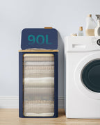 SONGMICS Cos de rufe textil, pliabil, compartiment detasabil, 90L, 42x32x71 cm, albastru