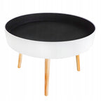 Masuta de cafea rotunda 60x40 cm, cu blat detasabil si spatiu depozitare, picioare din lemn de pin, alba