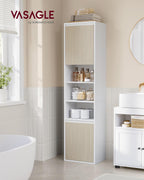 VASAGLE Dulap baie cu montare pe podea sau perete, 7 compartimente, 30x40x160 cm, alb bej