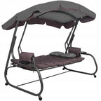 Balansoar gradina 226x126x192 cm, 3 in 1 leagan, pat si relaxare, cu plasa anti-insecte, copertina reglabila, saltea si perne incluse, gri si maro