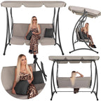 Leagan de gradina 190x115x176 cm, pentru 3 persoane, copertina reglabila, perne incluse, cadru otel si material impermeabil, bej