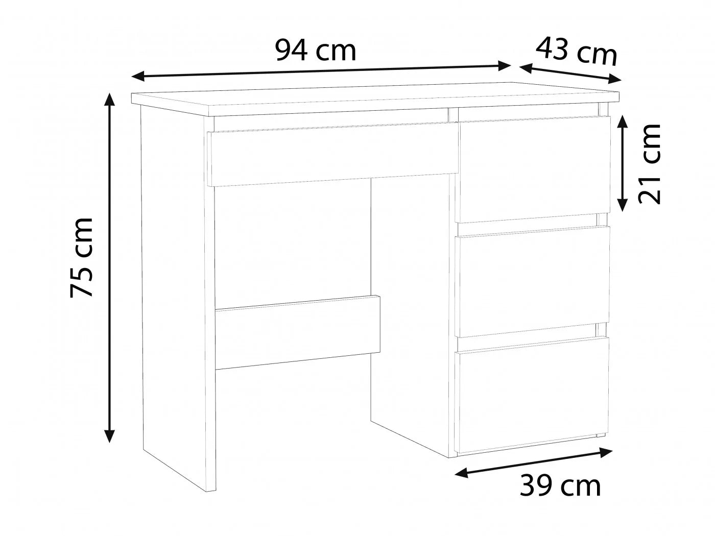 Birou Beta 3 Norge cu 4 sertare, 94x43x75 cm, alb si stejar craft