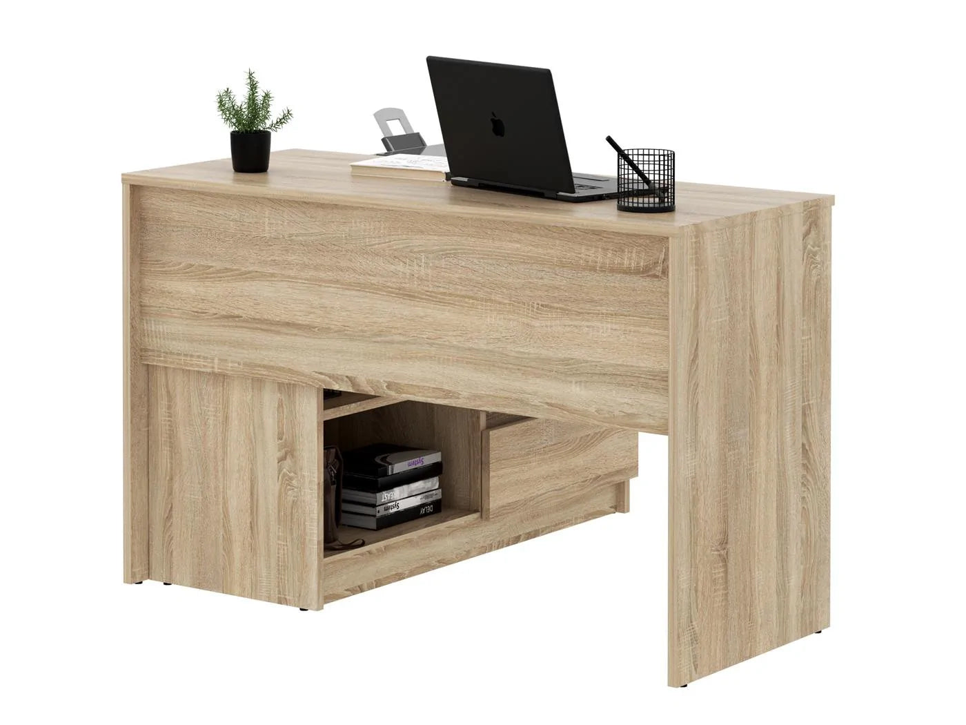 Birou colt Delta 120x50x75 cm cu comoda 100x42x72 cm, 2 sertare, montaj stanga/dreapta, sonoma