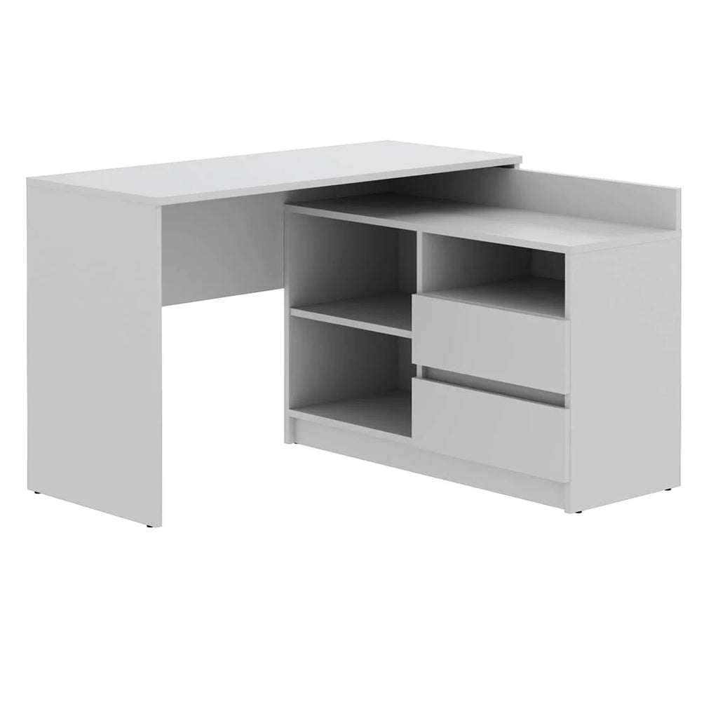 Birou colt Delta 120x50x75 cm cu comoda 100x42x72 cm, 2 sertare, montaj stanga/dreapta, alb