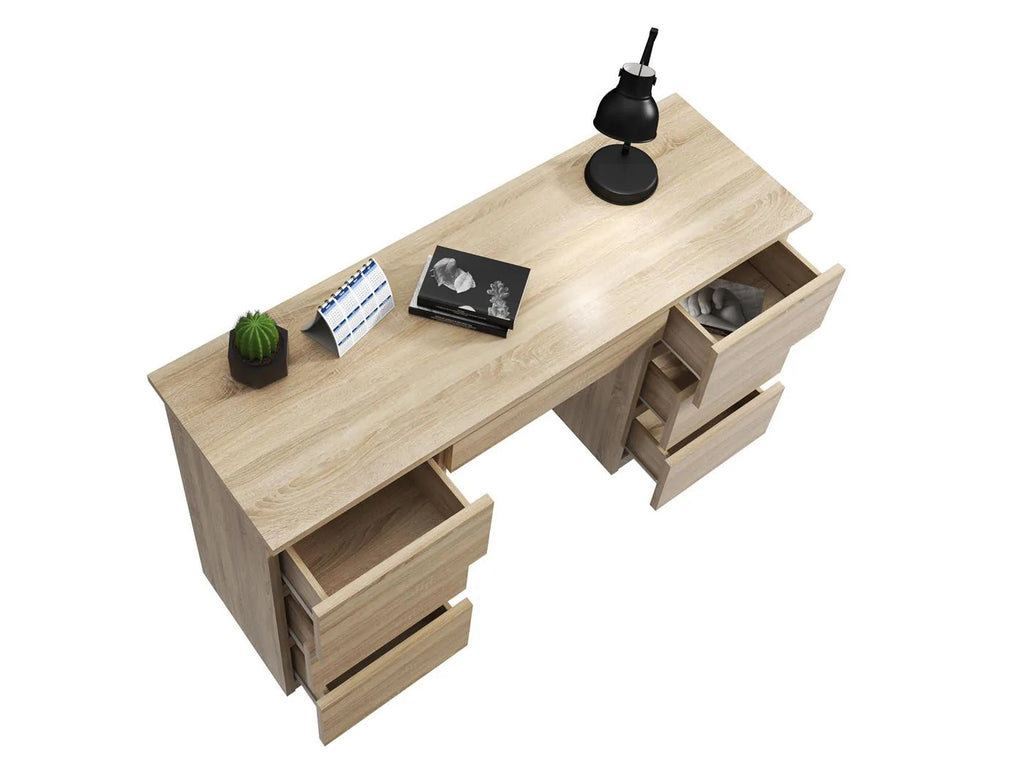 Birou cu 7 sertare Beta 4 120x43x75 cm, design minimalist, sonoma