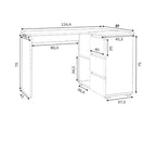 Birou colt Norge cu 3 sertare si 2 rafturi, 124x89x75 cm, alb si stejar